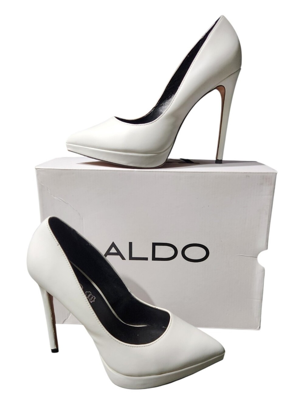ALDO Lalia Leather White Pointed Toe High Heel Pumps Size 7.5 EUC!